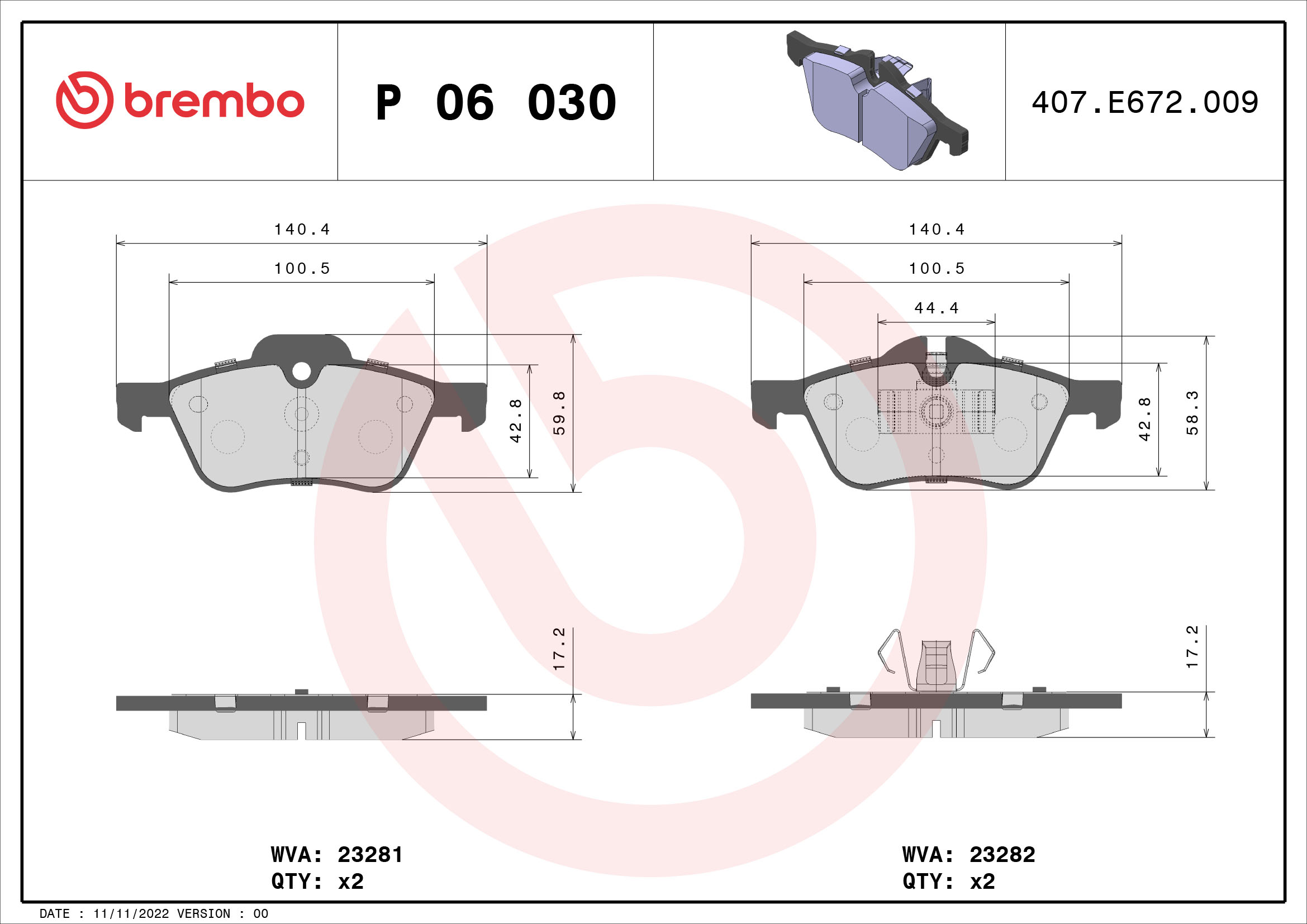 A.B.S. P 06 030 BREMBO Bremsbelagsatz, Scheibenbremse